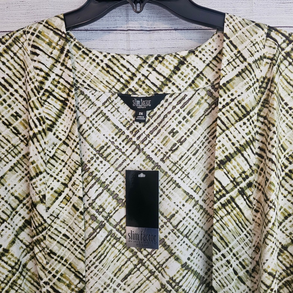 Slim Factor Investments Woman 2X Green Open Front Coverup Cardigan Kimono 1192